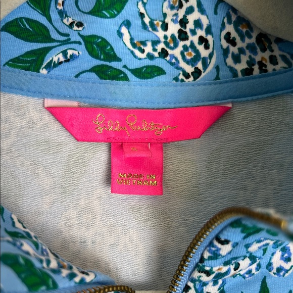 Lilly Pulitzer Melena Popover Leaping Leopards Half Zip Pullover Small - Picture 2 of 9